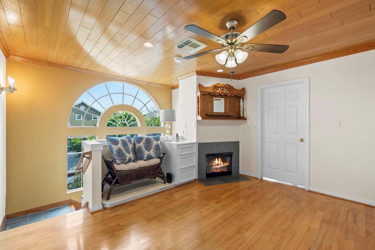 Fireplace, Interior, Recessed Lighting, Wooden Ceilings, Wood Texture Flooring