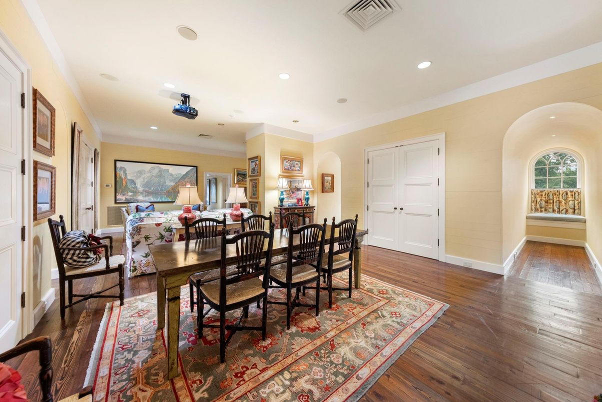 Dining room, Interior, Recessed Lighting, Wood Texture Flooring