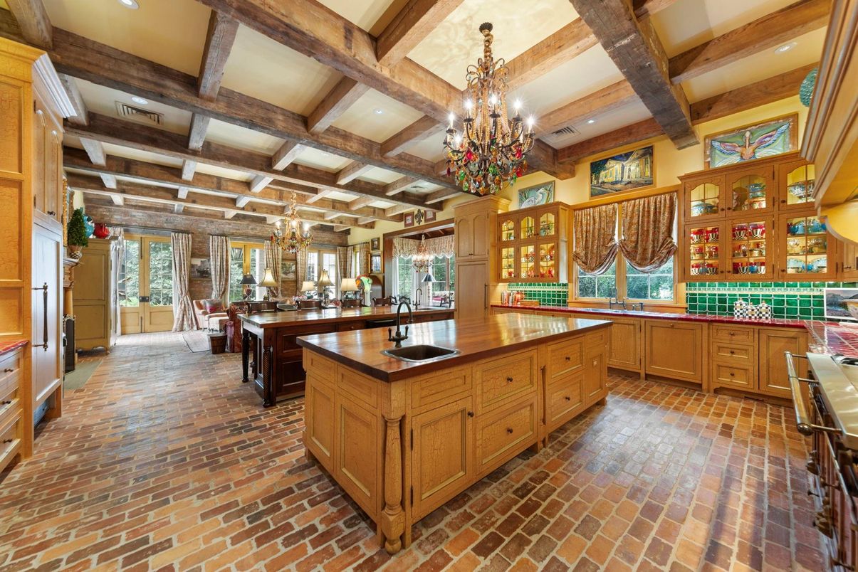 Chandelier, Interior, Kitchen, Recessed Lighting, Wooden Beams