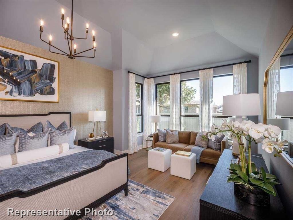 Bedroom, Chandelier, Interior, Living room, Recessed Lighting, Wood Texture Flooring