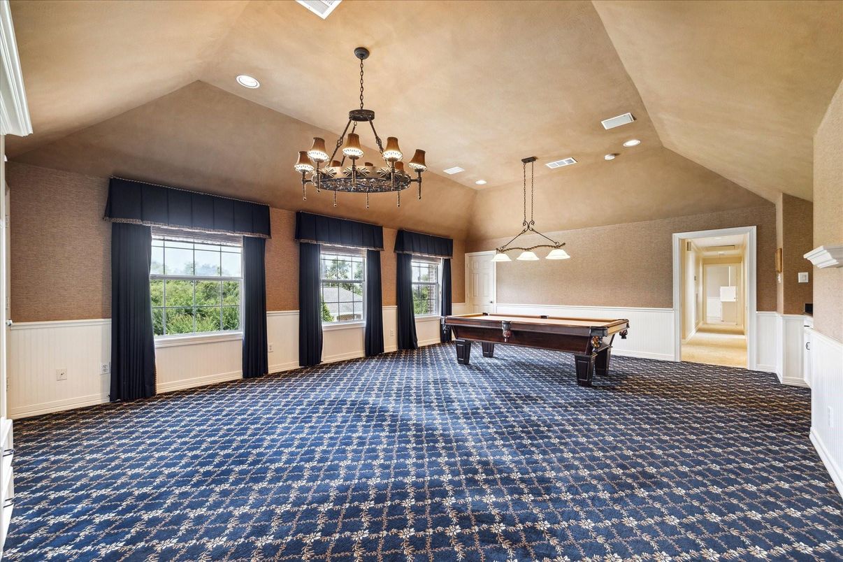 Billiard Table, Chandelier, Game Room, Interior, Pendant Lights, Recessed Lighting