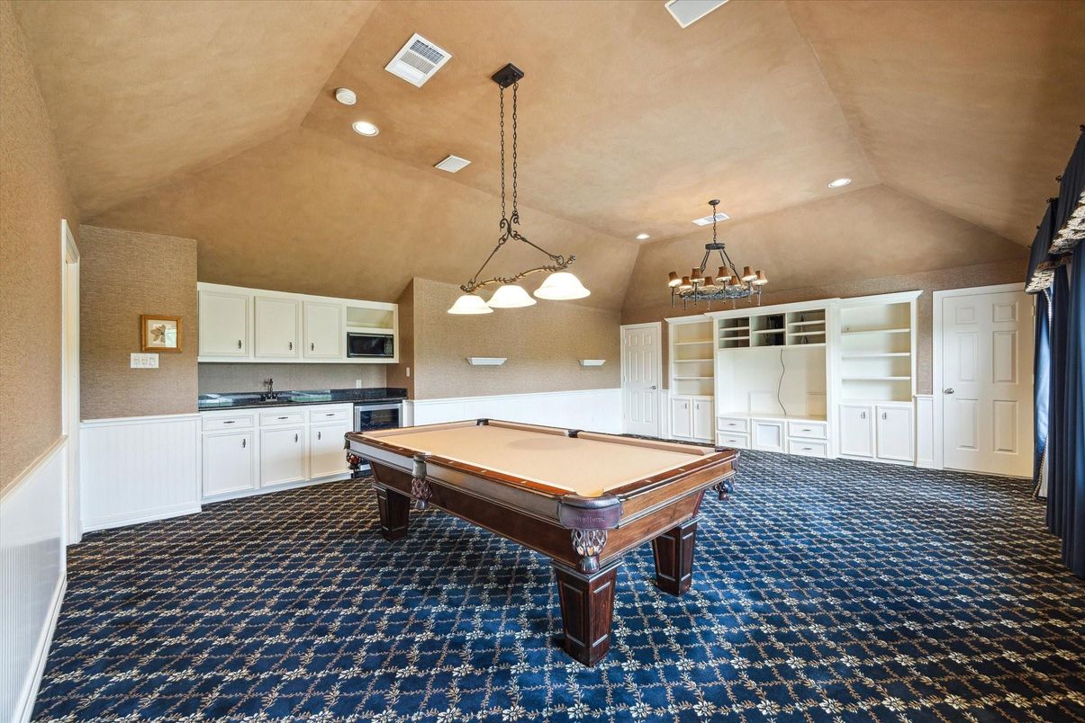 Billiard Table, Chandelier, Game Room, Interior, Pendant Lights, Recessed Lighting