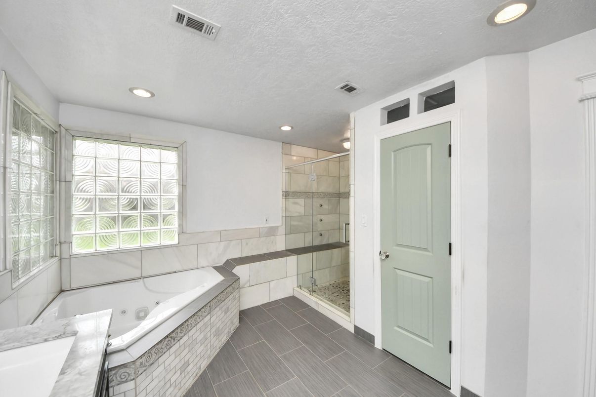 Bathroom, Glass Shower, Interior, Recessed Lighting
