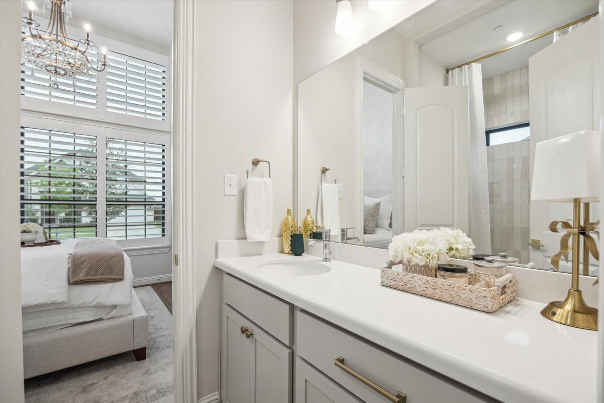 Bathroom, Chandelier, Dual Sink Vanities, Interior, Recessed Lighting