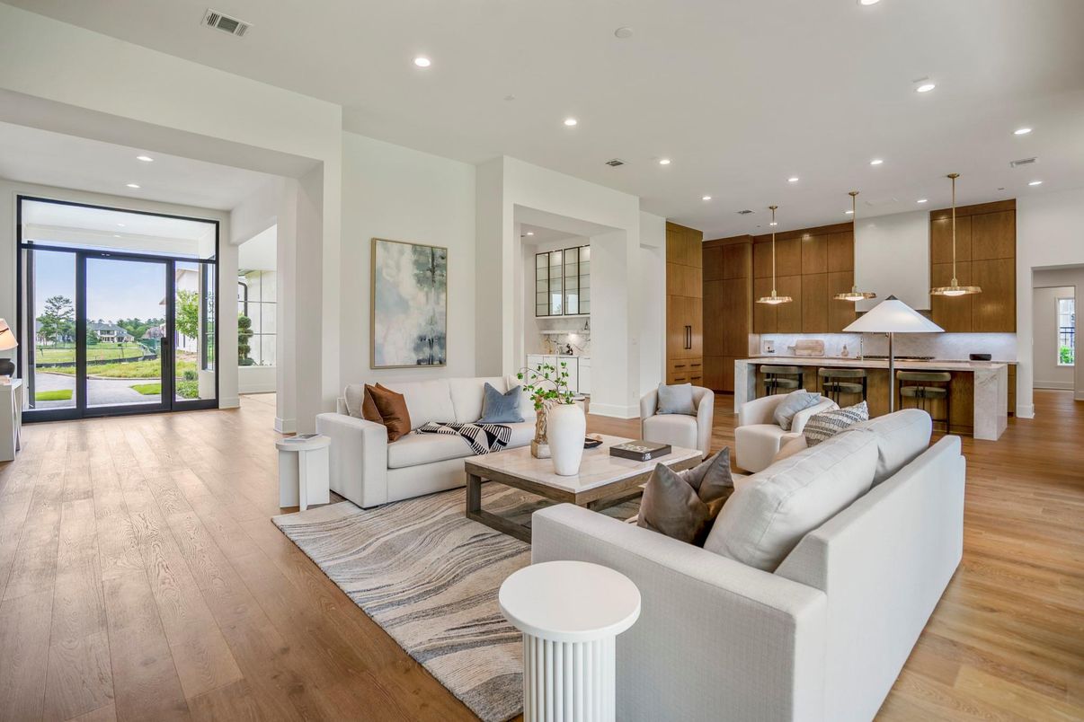 Interior, Kitchen, Living room, Pendant Lights, Recessed Lighting, Wood Texture Flooring