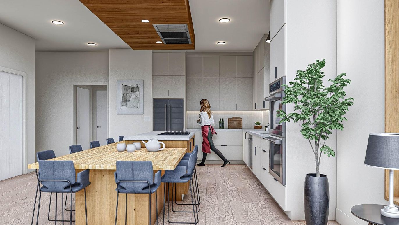 Interior, Kitchen, Recessed Lighting, Stainless Steel Appliances, Wooden Ceilings