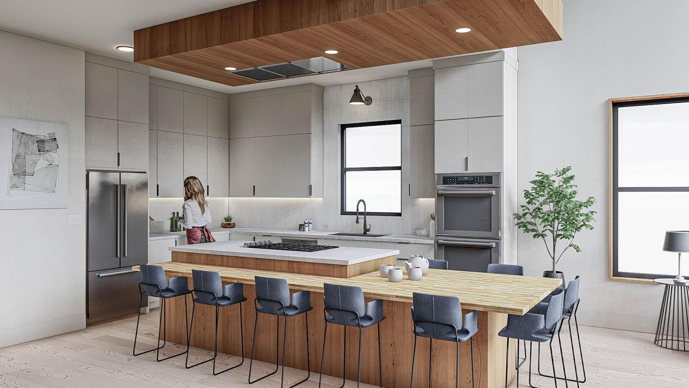 Interior, Kitchen, Pendant Lights, Recessed Lighting, Stainless Steel Appliances, Wooden Ceilings