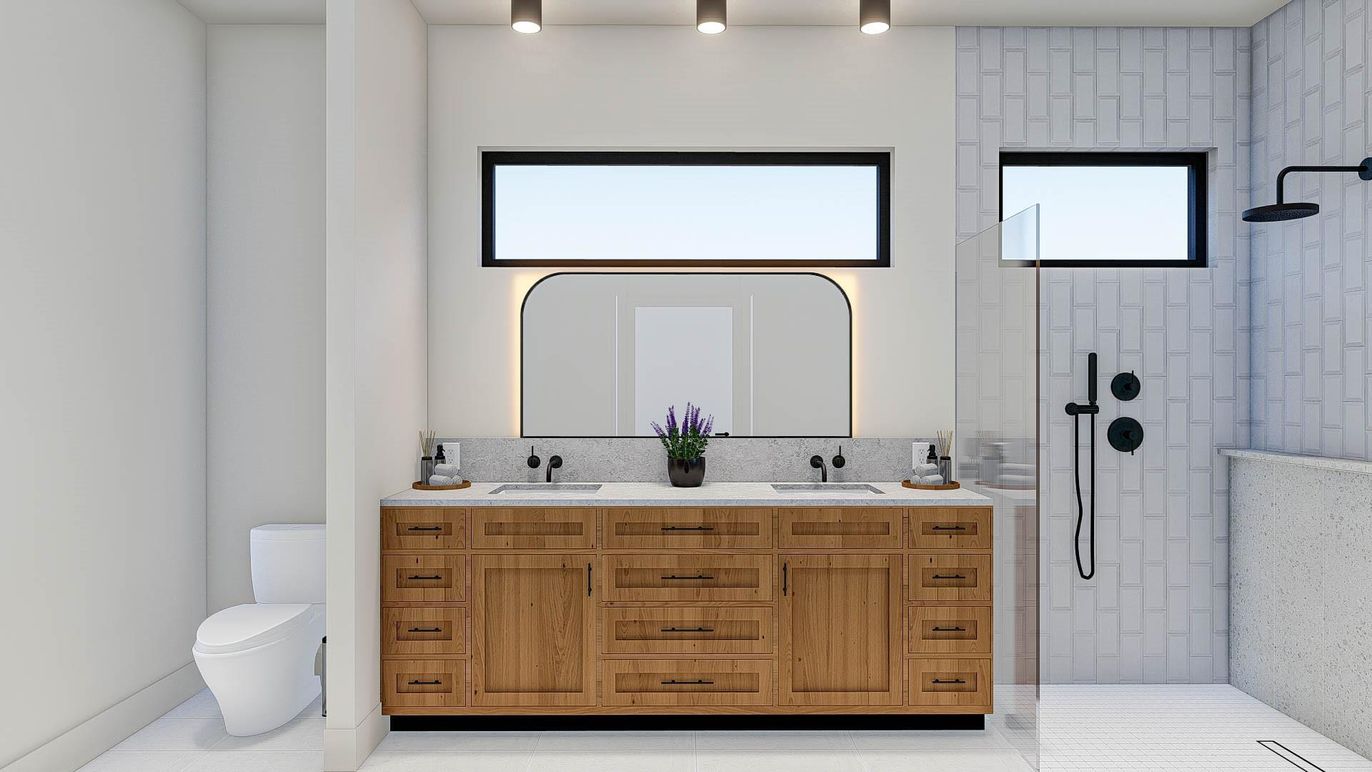 Bathroom, Dual Sink Vanities, Glass Shower, Interior