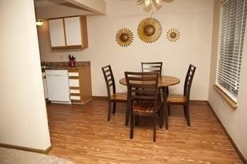 Dining room, Interior, Pendant Lights, Wood Texture Flooring