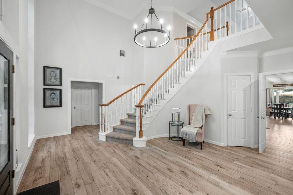 Dining room, Interior, Pendant Lights, Wood Texture Flooring