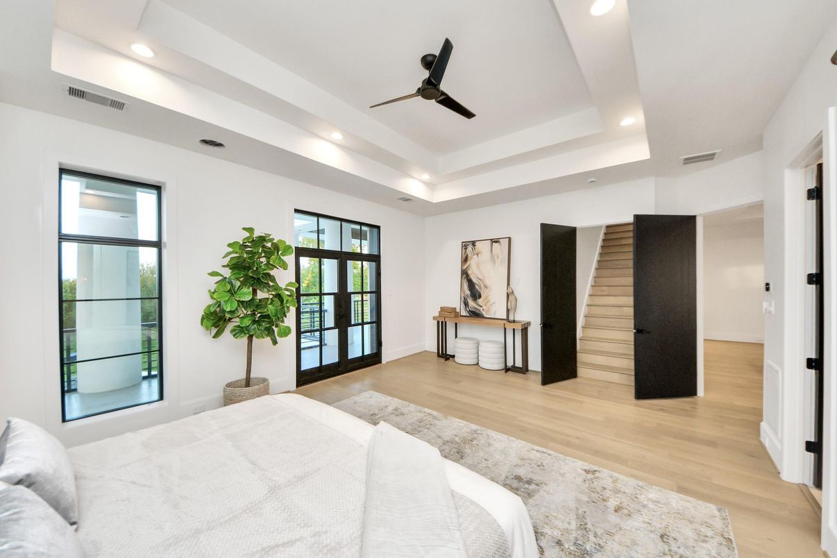 Bedroom, Interior, Recessed Lighting, Wood Texture Flooring