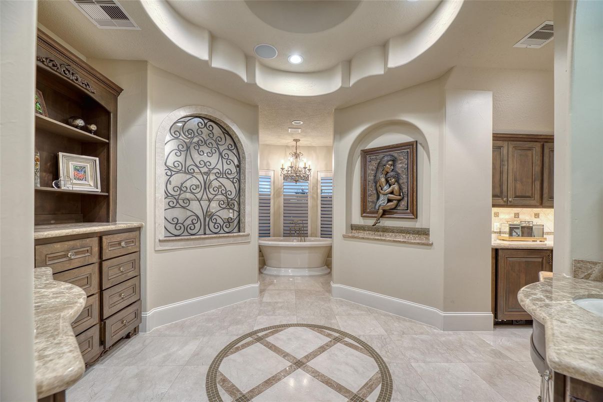 Bathroom, Chandelier, Interior, Recessed Lighting