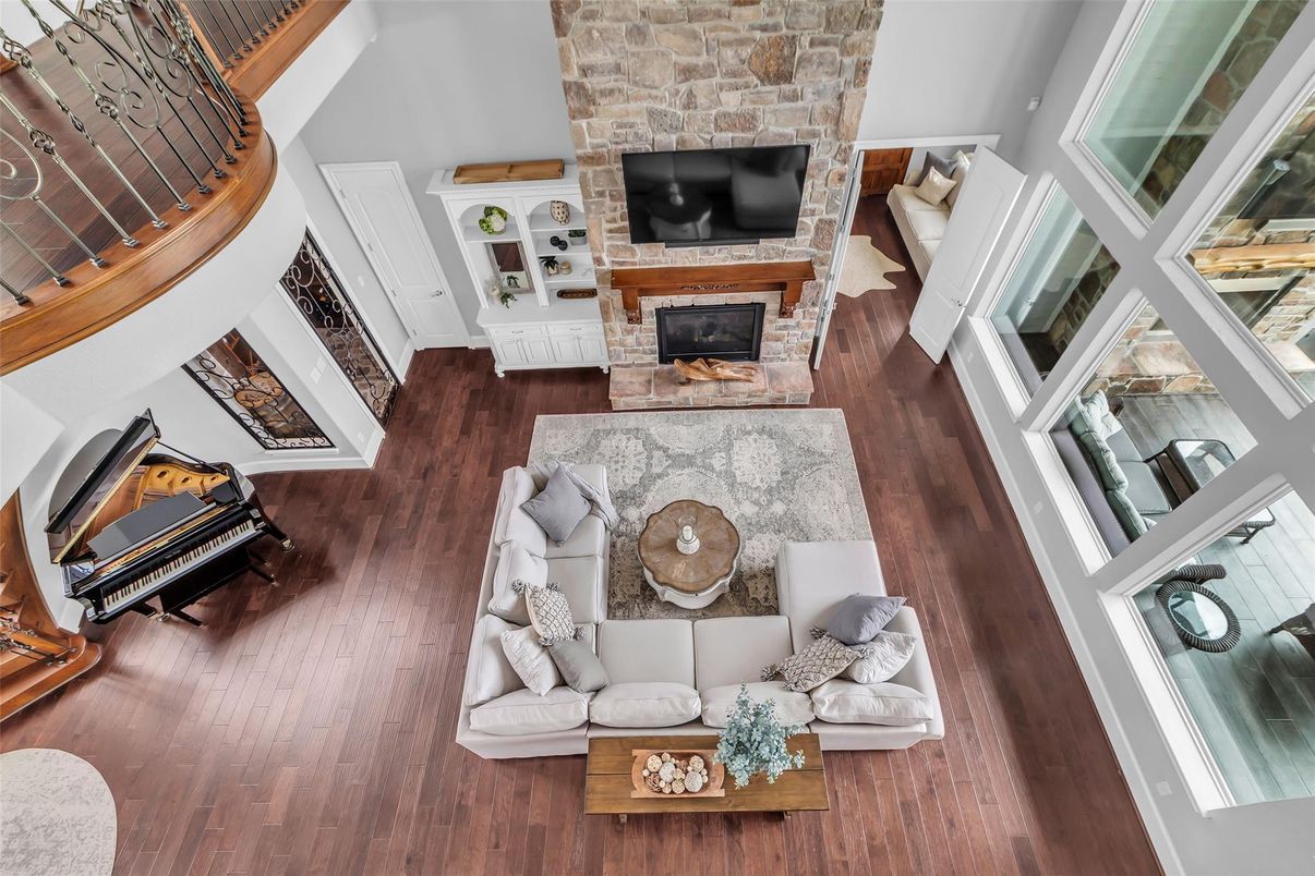 Fireplace, Interior, Living room, Stone Walls, Wood Texture Flooring