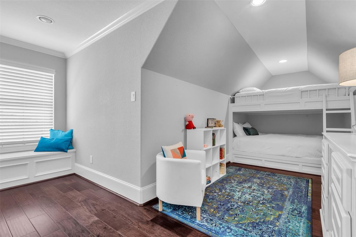 Bedroom, Interior, Recessed Lighting, Wood Texture Flooring