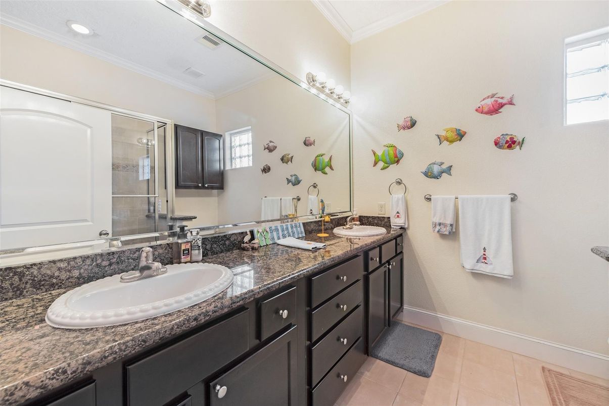 Bathroom, Dual Sink Vanities, Glass Shower, Interior, Recessed Lighting
