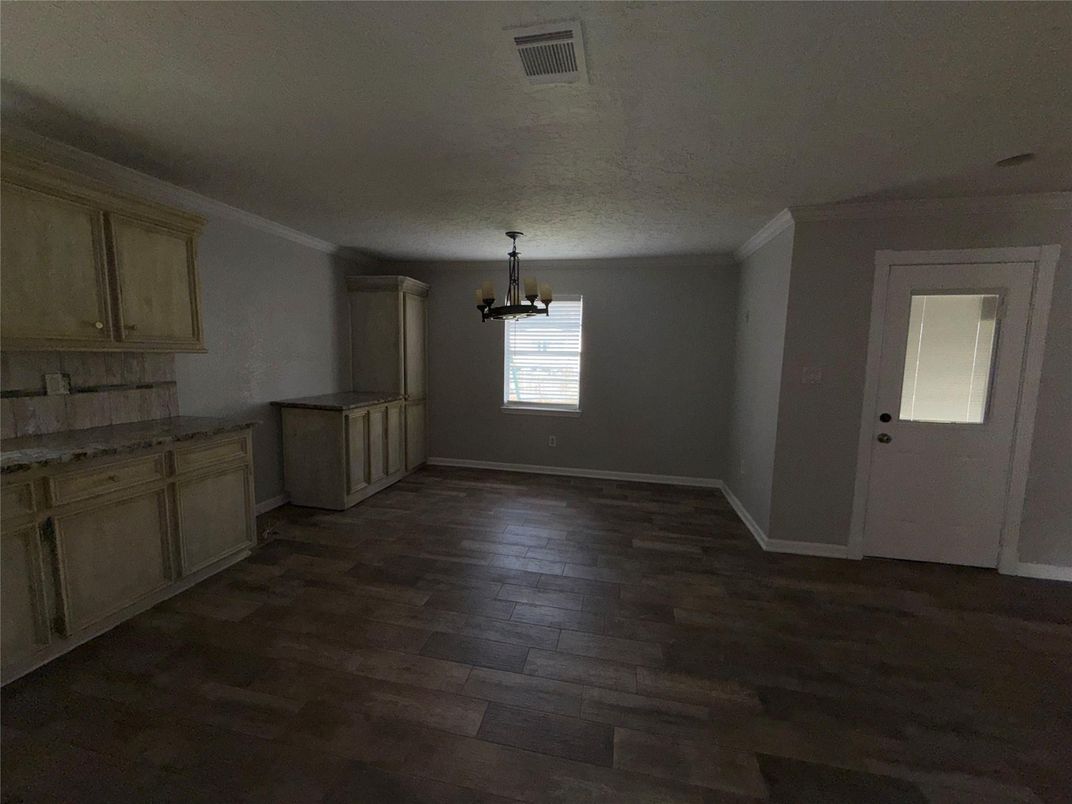 Empty room, Interior, Pendant Lights, Wood Texture Flooring