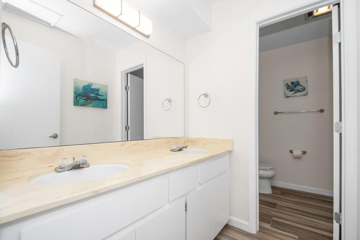 Bathroom, Dual Sink Vanities, Interior, Wood Texture Flooring