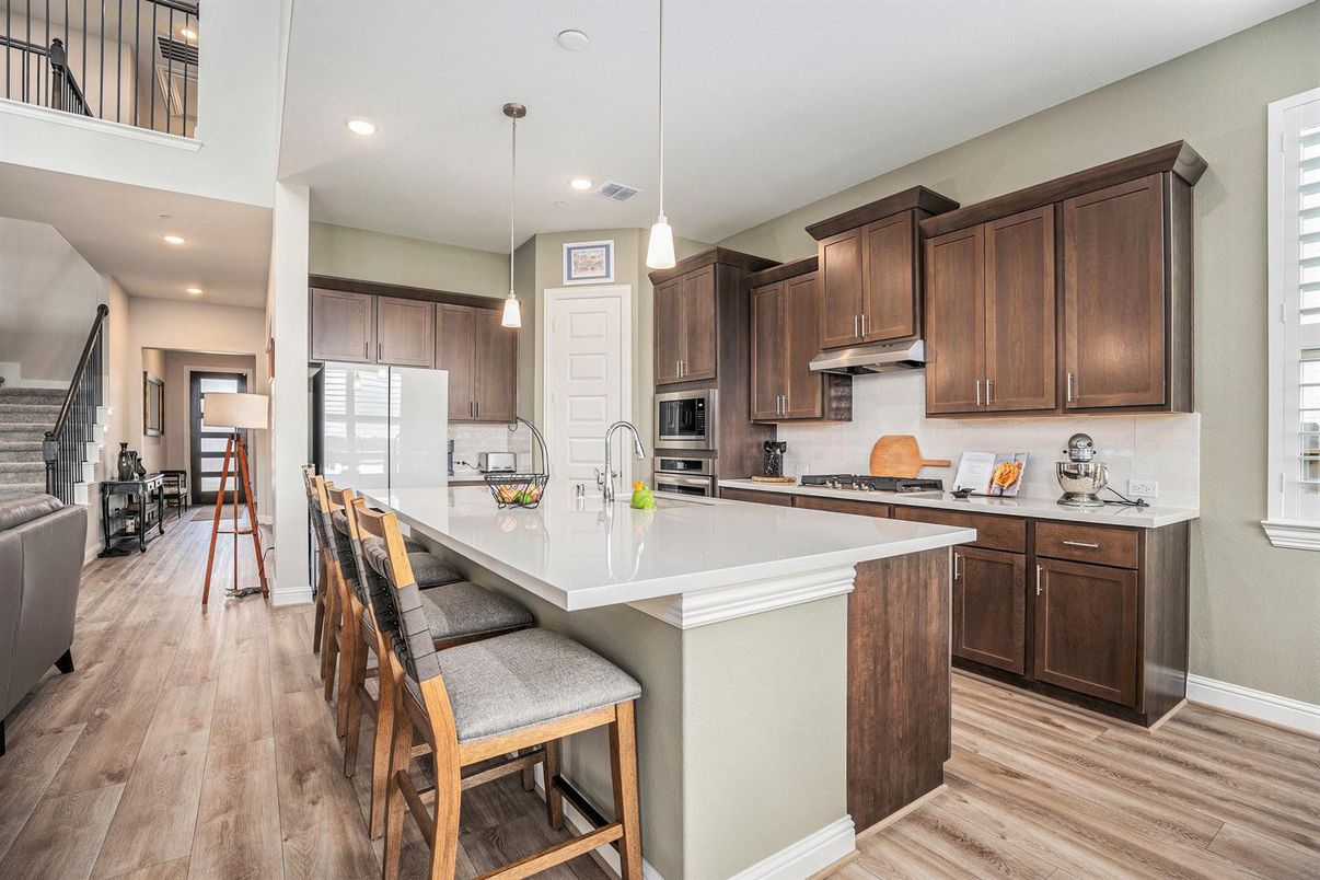 Interior, Kitchen, Pendant Lights, Recessed Lighting, Wood Texture Flooring
