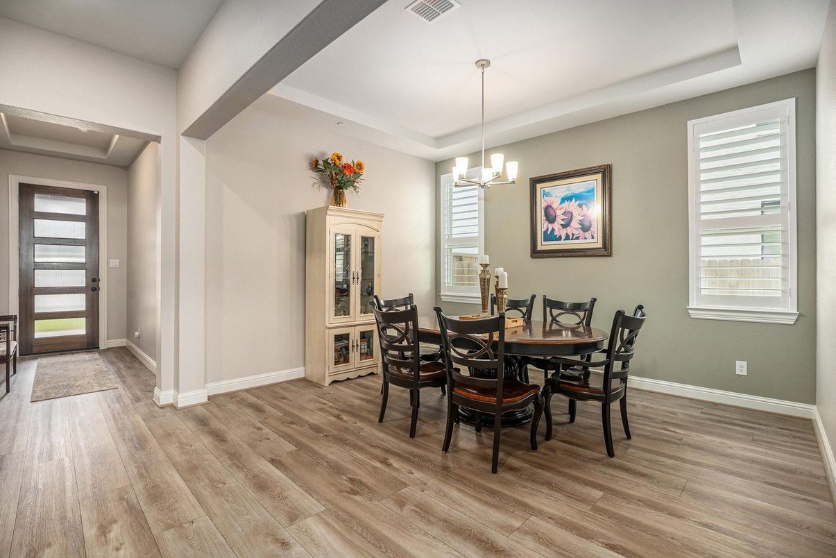 Dining room, Interior, Pendant Lights, Wood Texture Flooring