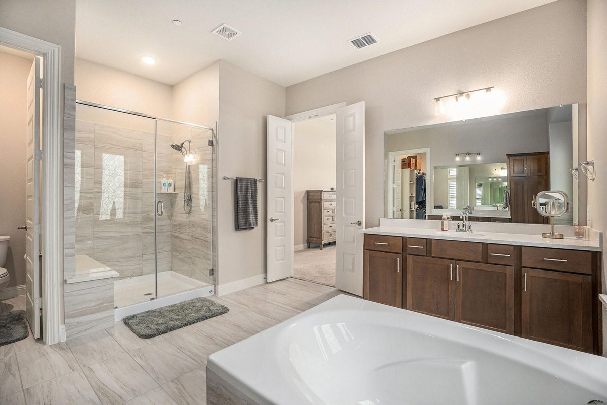 Bathroom, Dual Sink Vanities, Glass Shower, Interior, Recessed Lighting