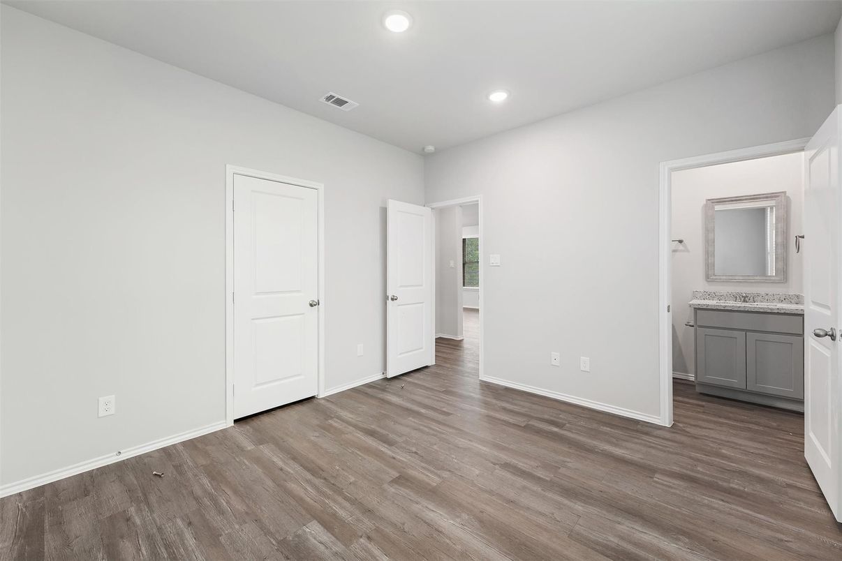 Bathroom, Empty room, Interior, Recessed Lighting, Wood Texture Flooring