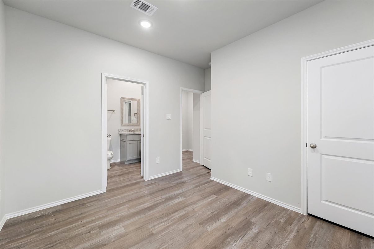Bathroom, Empty room, Interior, Recessed Lighting, Wood Texture Flooring