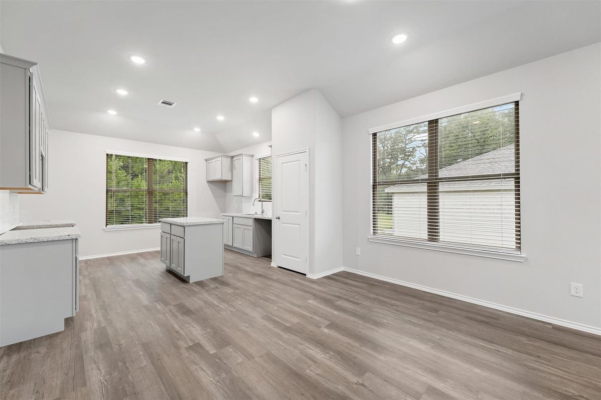 Interior, Kitchen, Recessed Lighting, Wood Texture Flooring