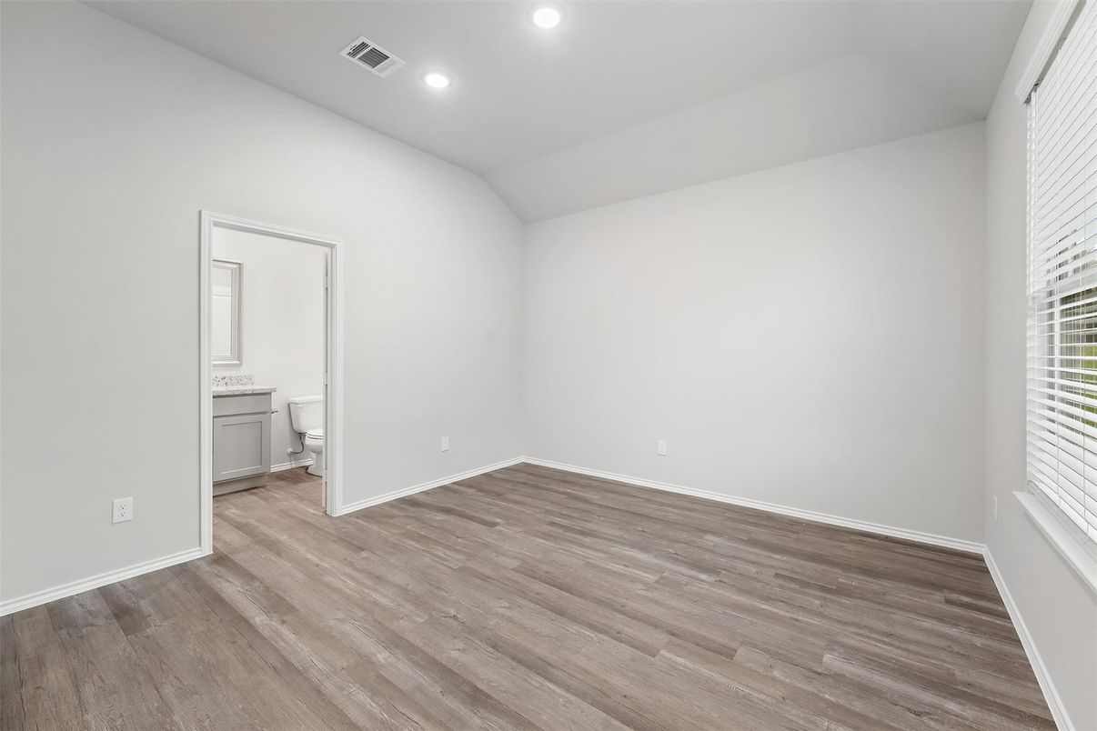 Bathroom, Empty room, Interior, Recessed Lighting, Wood Texture Flooring