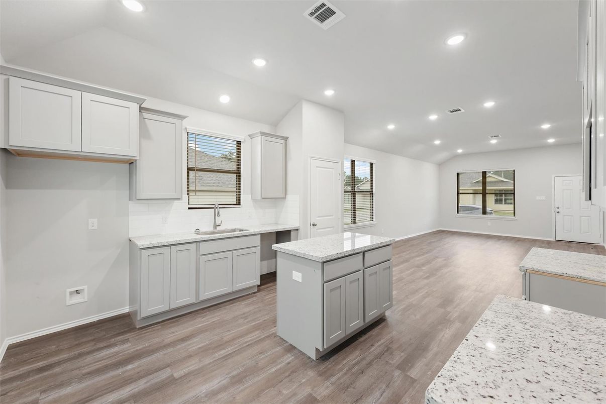 Interior, Kitchen, Recessed Lighting, Wood Texture Flooring