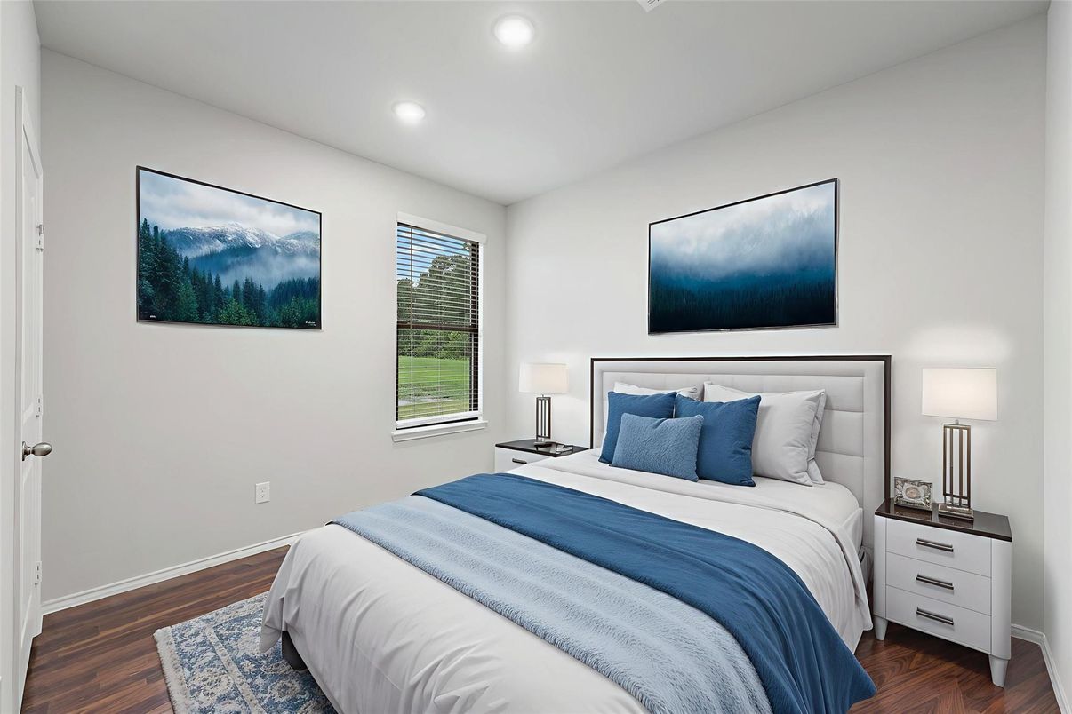 Bedroom, Interior, Recessed Lighting, Wood Texture Flooring