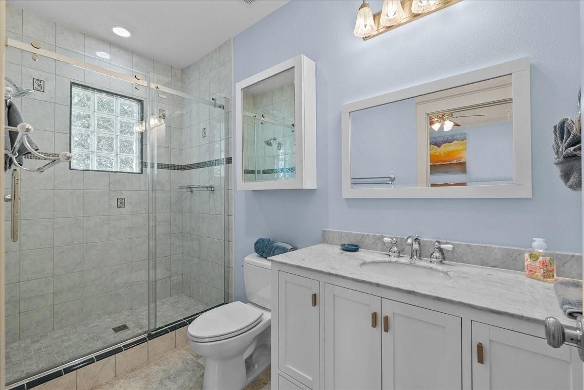 Bathroom, Glass Shower, Interior, Recessed Lighting
