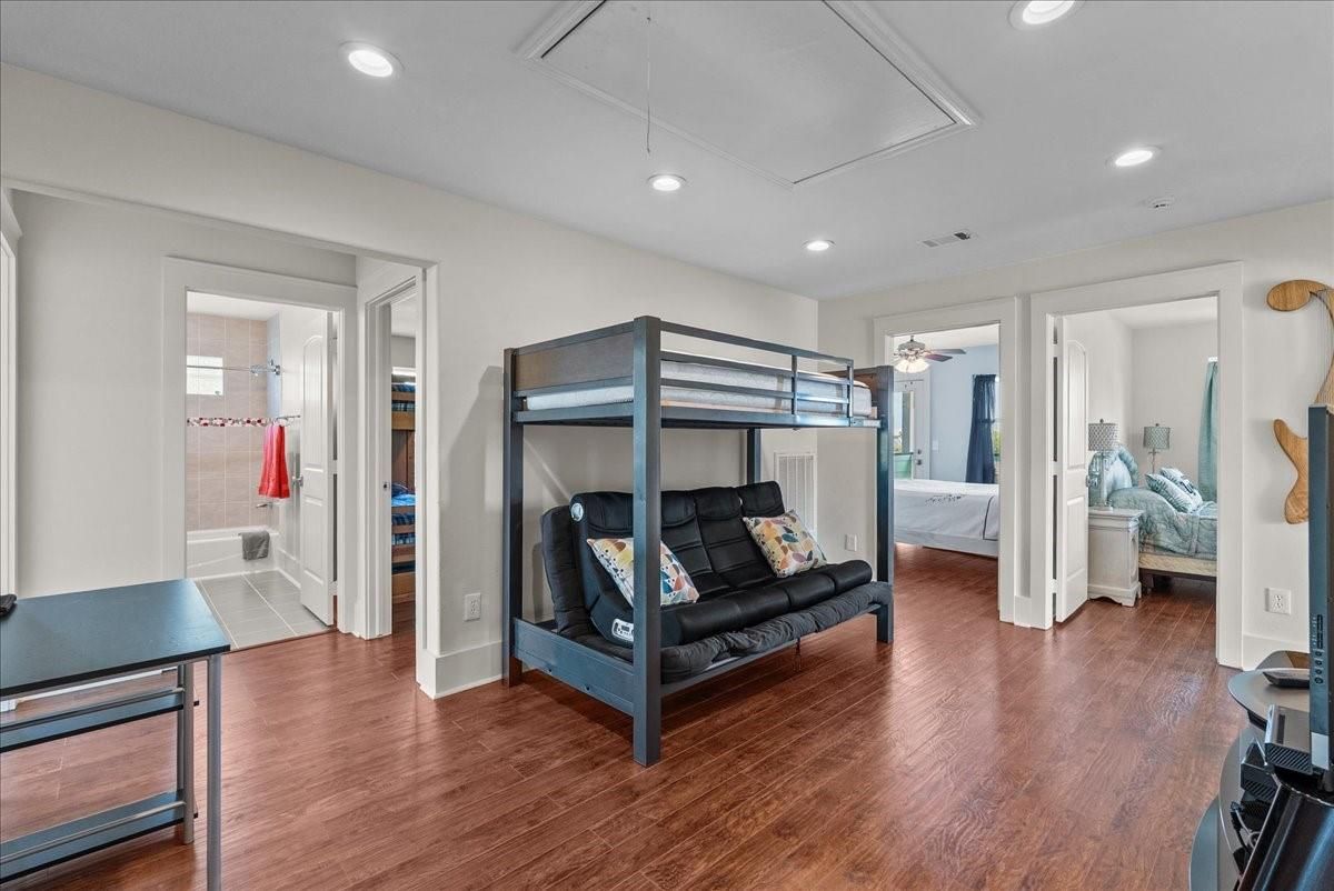 Bedroom, Interior, Recessed Lighting, Wood Texture Flooring
