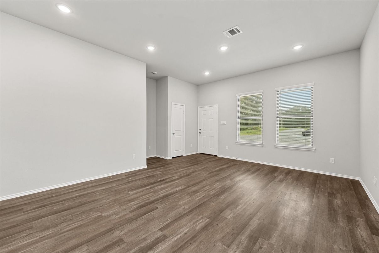 Empty room, Interior, Recessed Lighting, Wood Texture Flooring