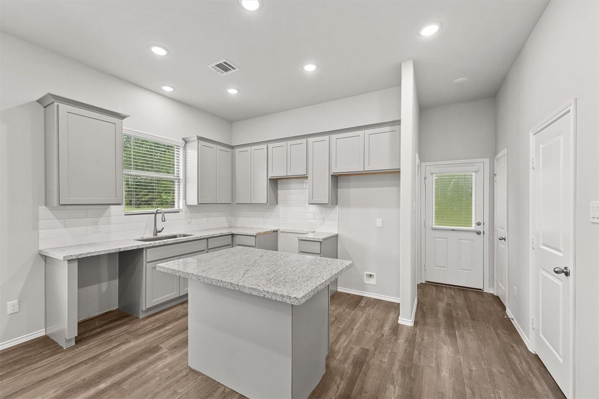 Interior, Kitchen, Recessed Lighting, Wood Texture Flooring
