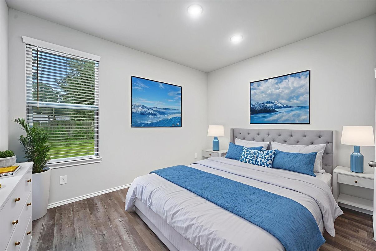 Bedroom, Interior, Recessed Lighting, Wood Texture Flooring