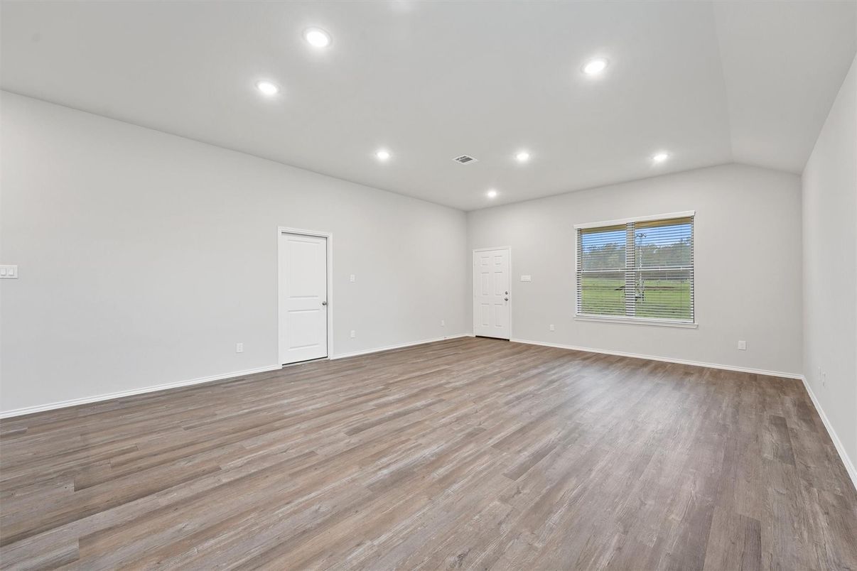Empty room, Interior, Recessed Lighting, Wood Texture Flooring