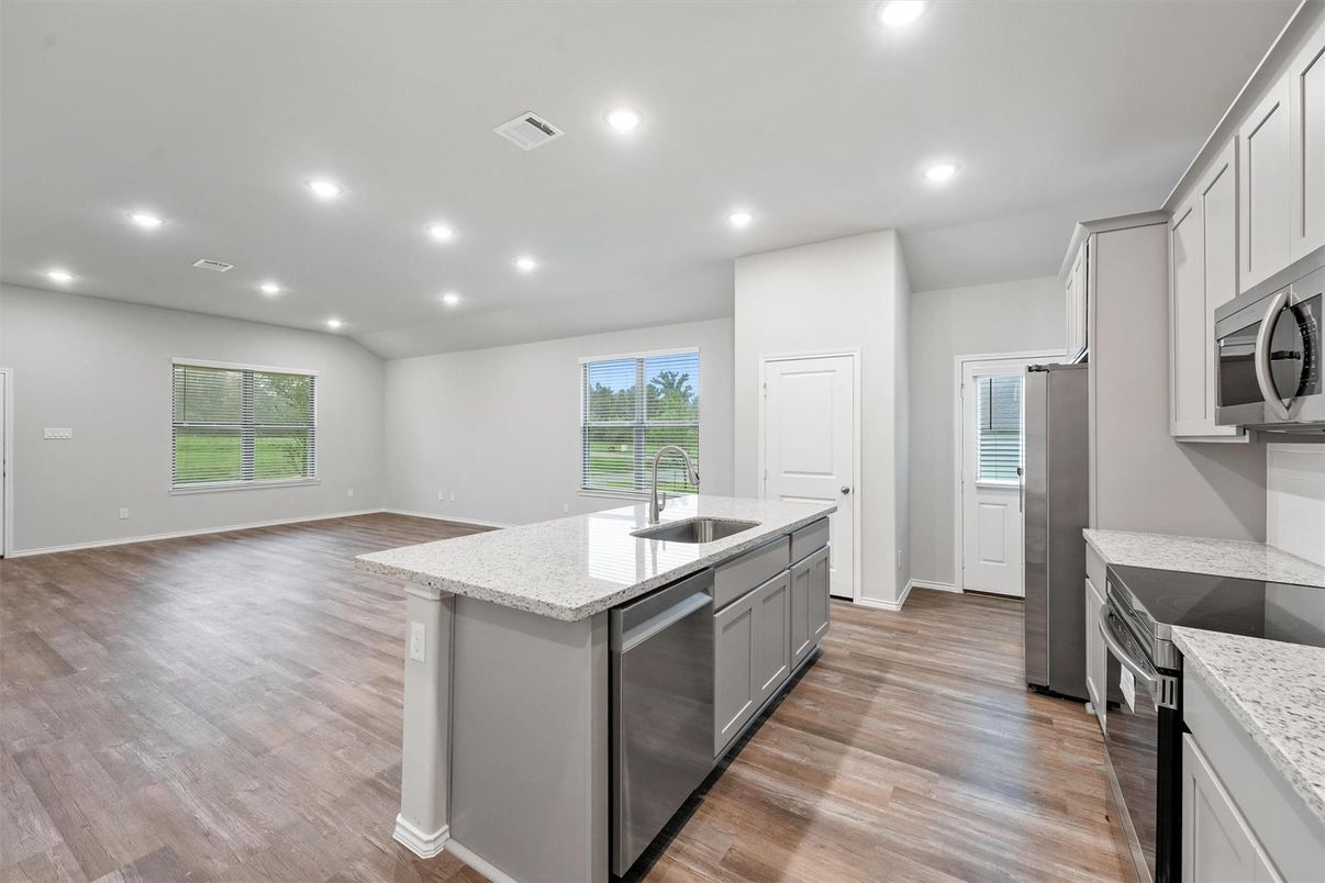 Interior, Kitchen, Recessed Lighting, Wood Texture Flooring
