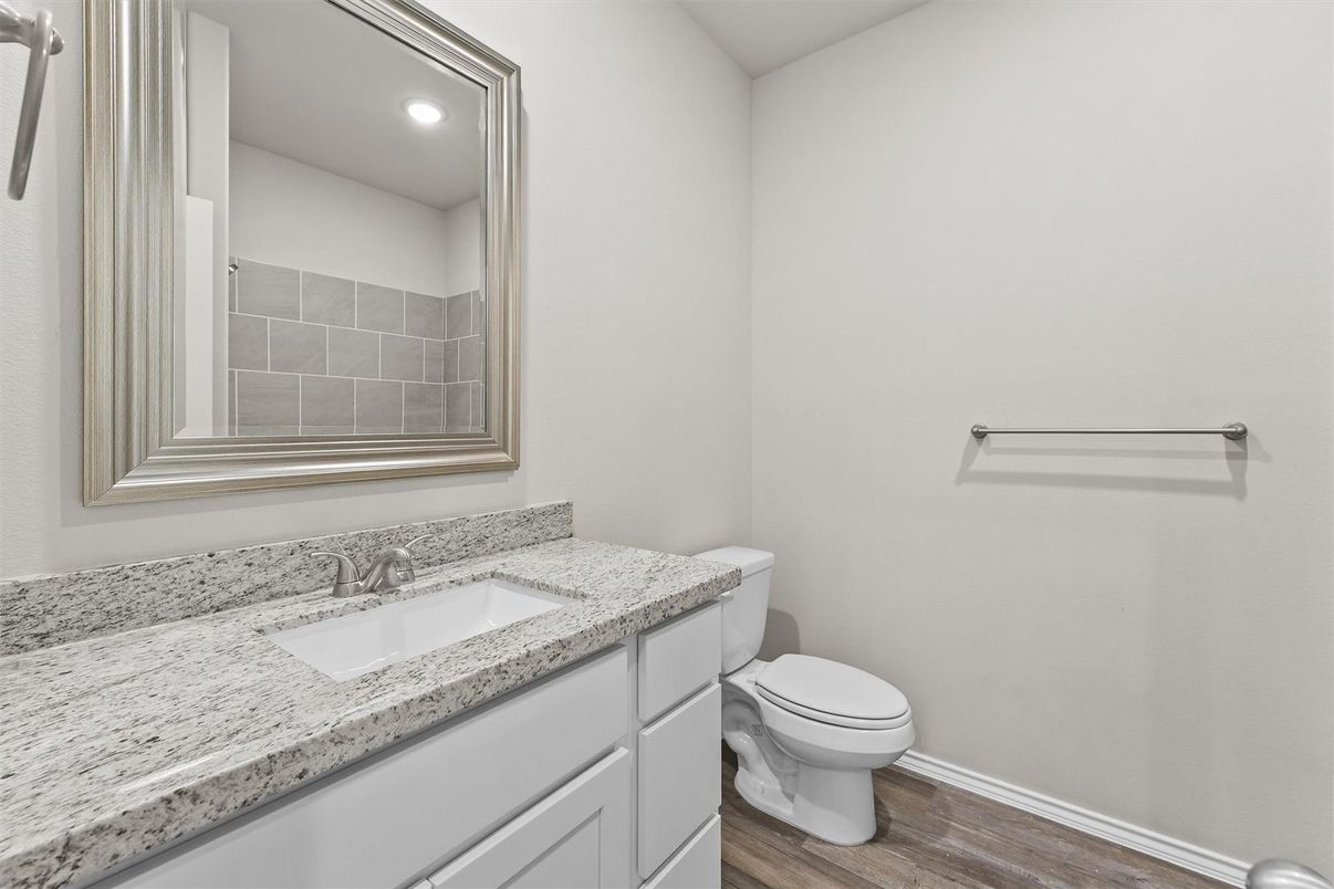 Bathroom, Interior, Recessed Lighting, Wood Texture Flooring