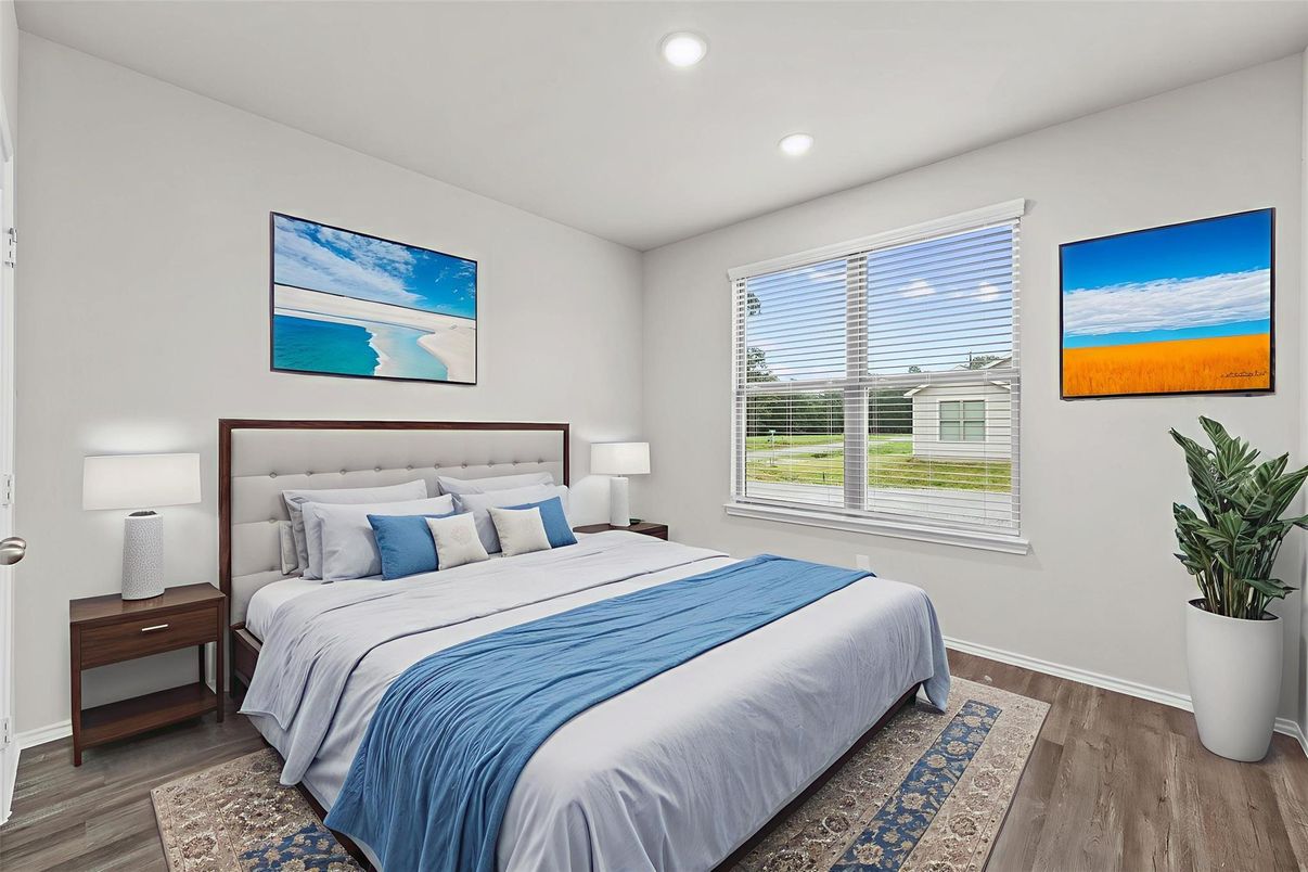 Bedroom, Interior, Recessed Lighting, Wood Texture Flooring
