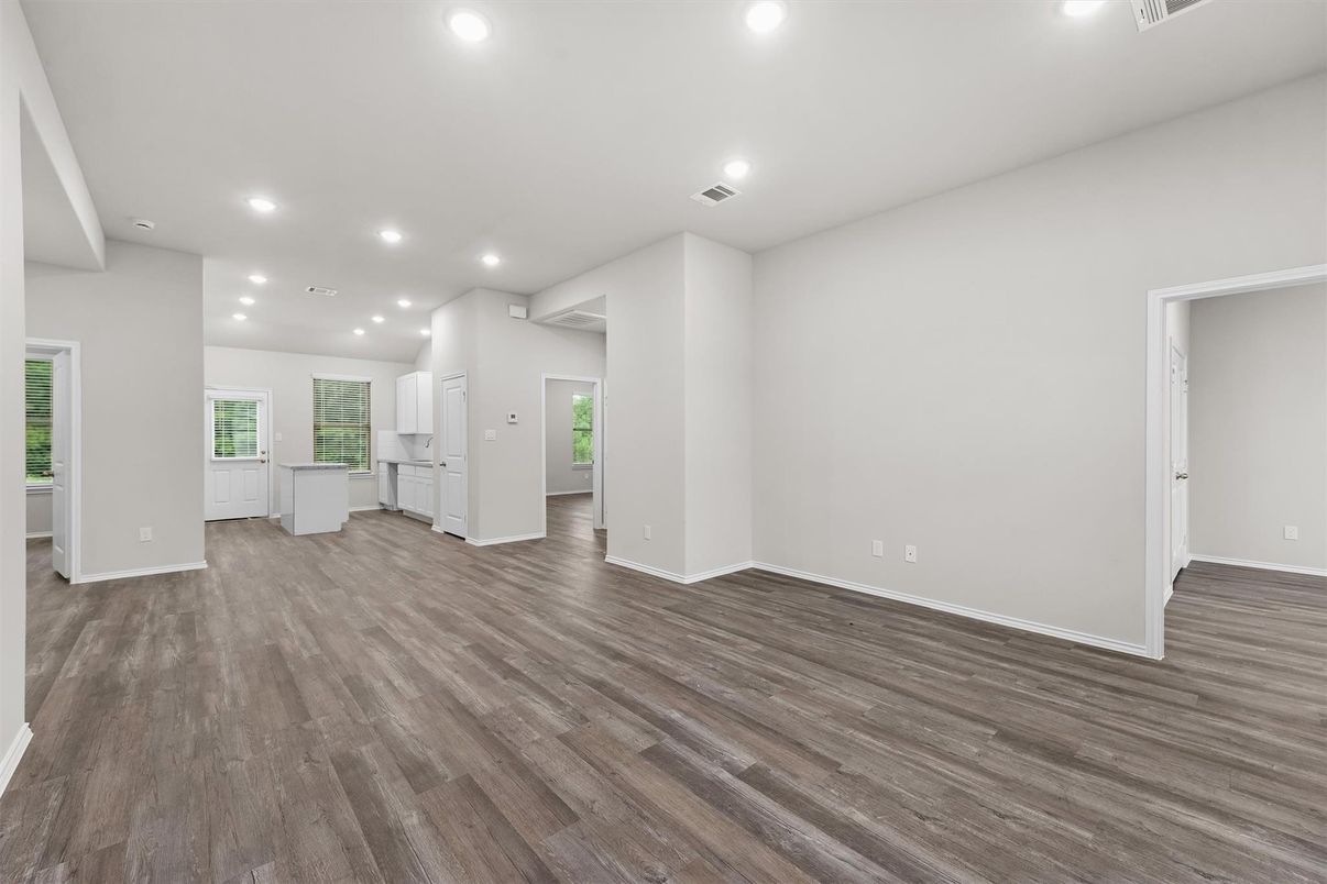 Empty room, Interior, Recessed Lighting, Wood Texture Flooring