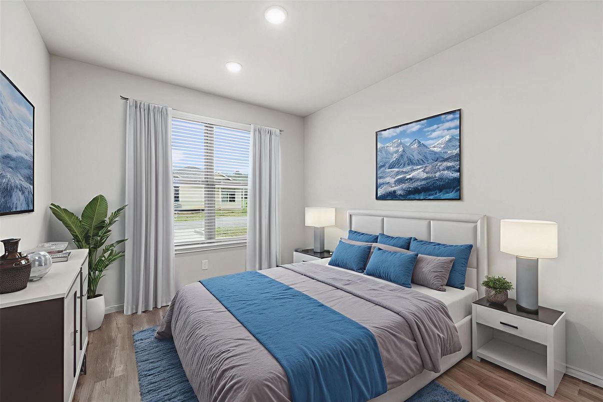 Bedroom, Interior, Recessed Lighting, Wood Texture Flooring