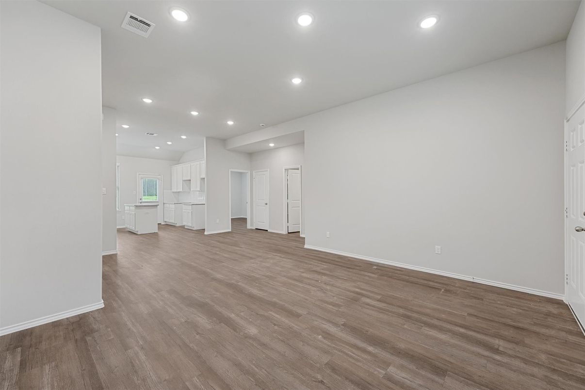 Empty room, Interior, Recessed Lighting, Wood Texture Flooring