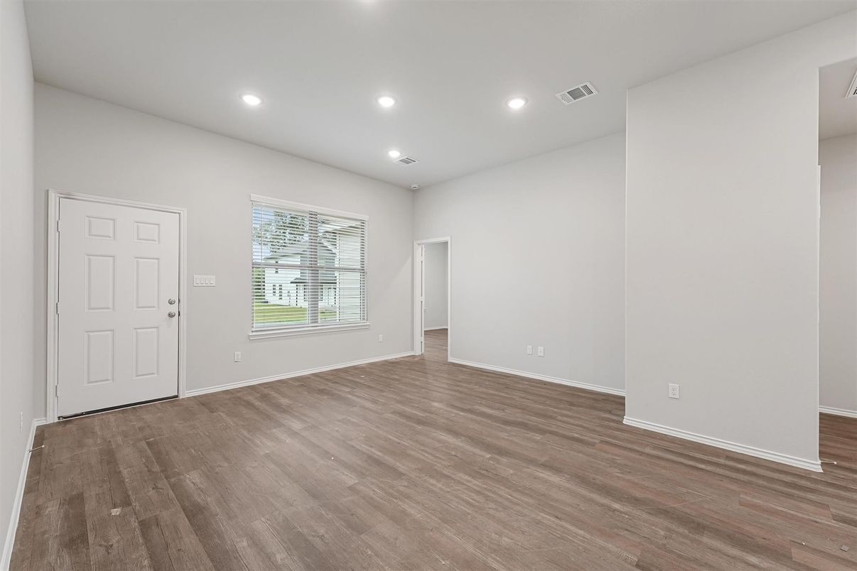 Empty room, Interior, Recessed Lighting, Wood Texture Flooring