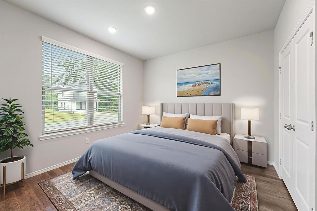 Bedroom, Interior, Recessed Lighting, Wood Texture Flooring