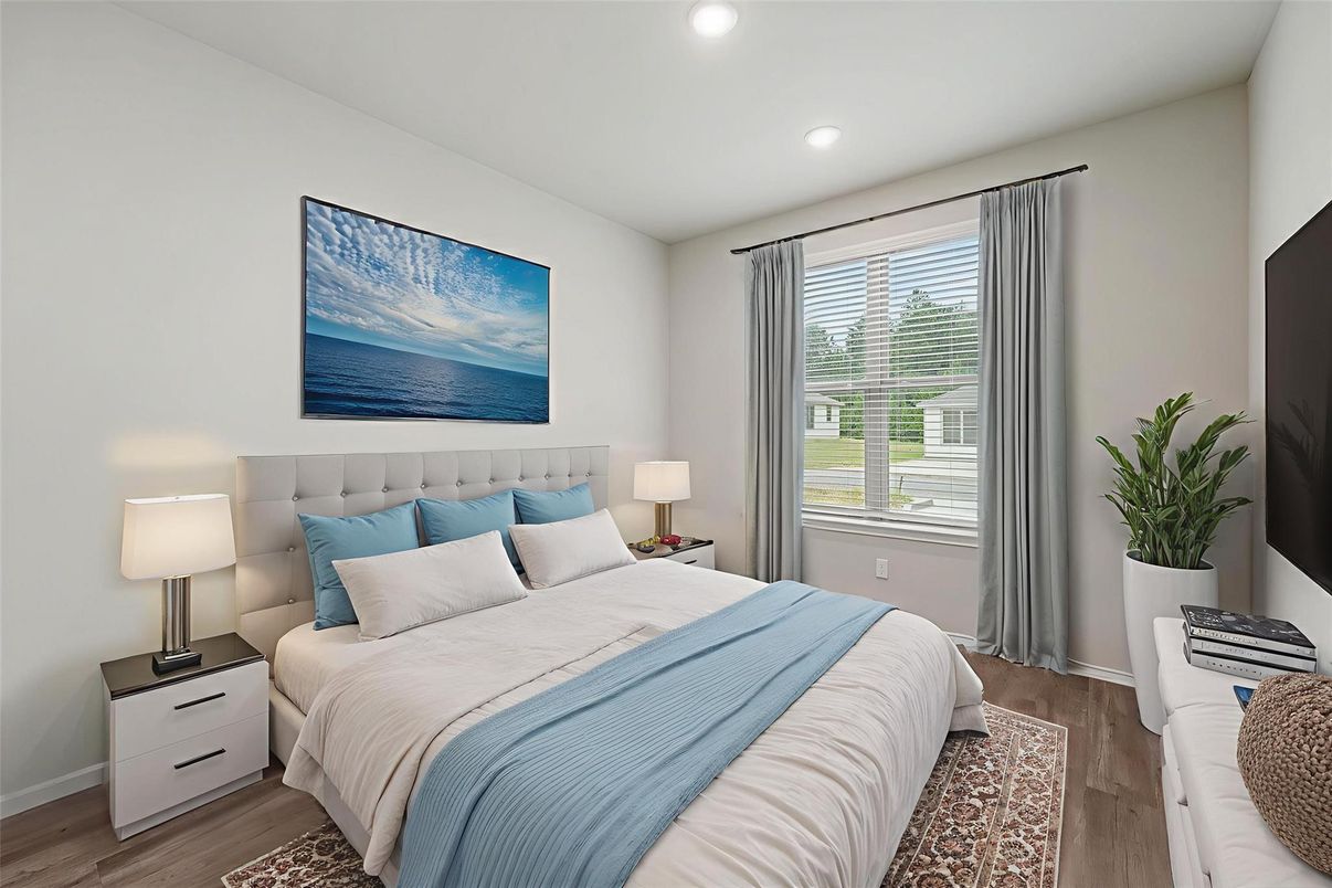 Bedroom, Interior, Recessed Lighting, Wood Texture Flooring