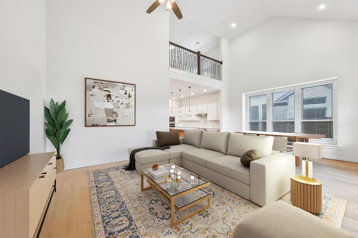 Interior, Living room, Recessed Lighting, Wood Texture Flooring