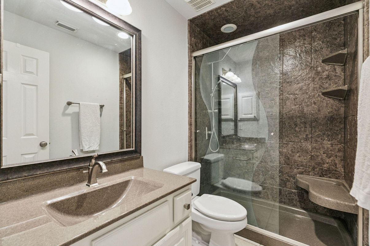 Bathroom, Glass Shower, Interior, Recessed Lighting