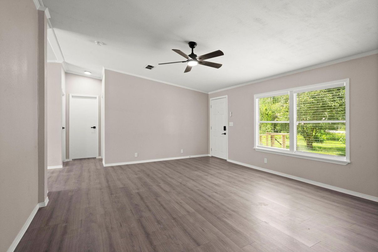 Empty room, Interior, Recessed Lighting, Wood Texture Flooring