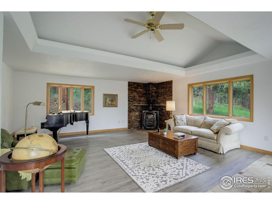 Fireplace, Interior, Living room, Piano, Stone Walls, Wood Texture Flooring