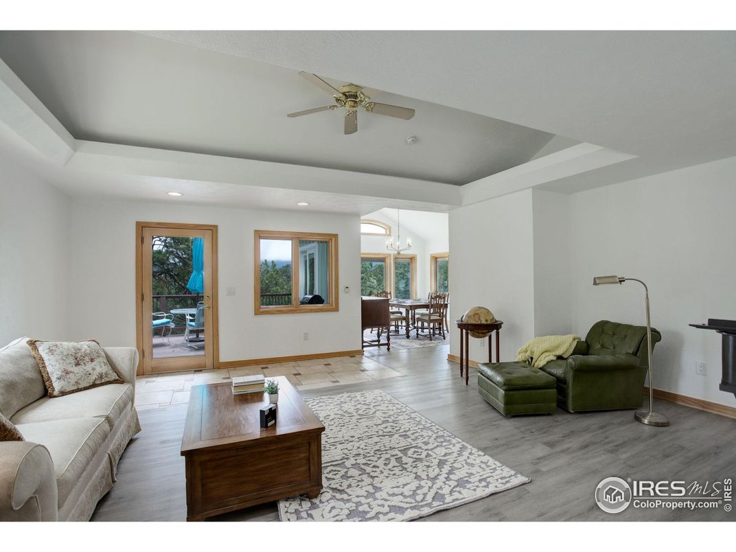 Dining room, Interior, Living room, Recessed Lighting, Wood Texture Flooring
